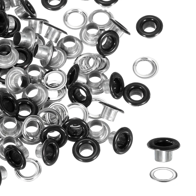 Grommets Kit, Metal Eyelets with Washers 4.5mm 3/16" & 250 Set & Bright Black