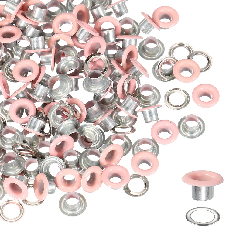 Grommets Kit, Metal Eyelets with Washers 4.5mm 3/16" & 250 Set & Pink