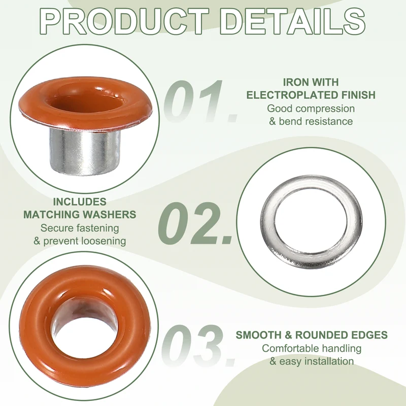 Grommets Kit, Metal Eyelets with Washers 4.5mm 3/16" & 250 Set & Orange