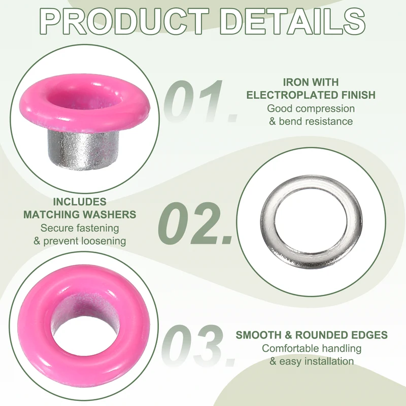 Grommets Kit, Metal Eyelets with Washers 4.5mm 3/16" & 250 Set & Burgundy Purple