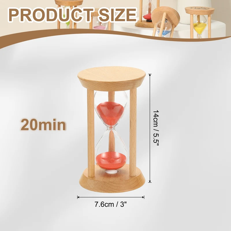1Pcs 20 Minutes Sand Timer, Wooden Sand Watch for Home, Red