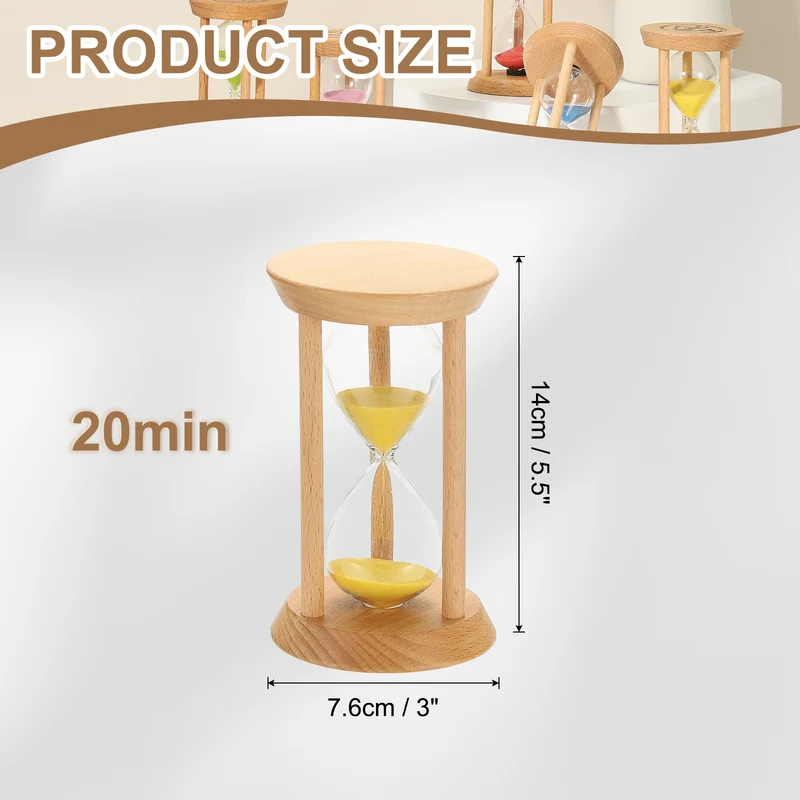 1Pcs 20 Minutes Sand Timer, Wooden Sand Watch for Home, Yellow