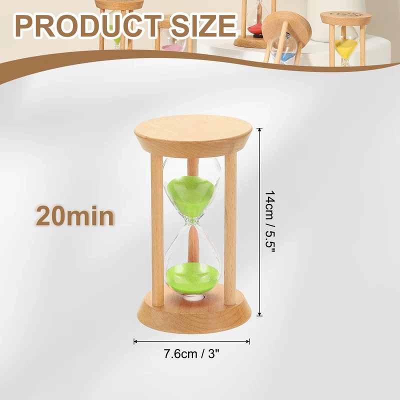 1Pcs 20 Minutes Sand Timer, Wooden Sand Watch for Home, Green