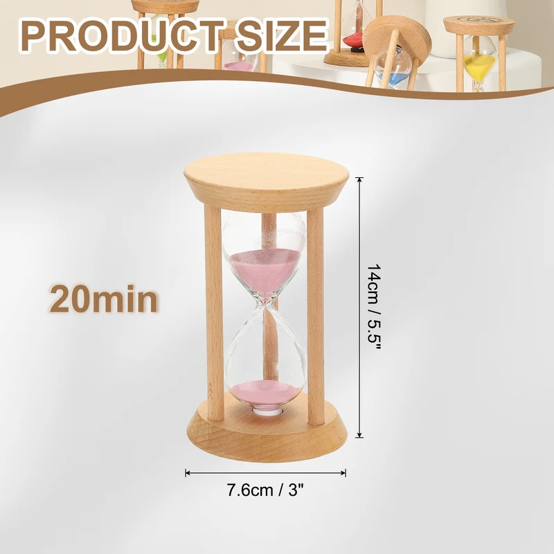 1Pcs 20 Minutes Sand Timer, Wooden Sand Watch for Home, Pink