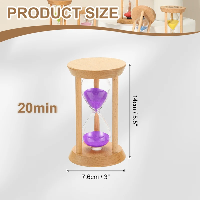 1Pcs 20 Minutes Sand Timer, Wooden Sand Watch for Home, Purple