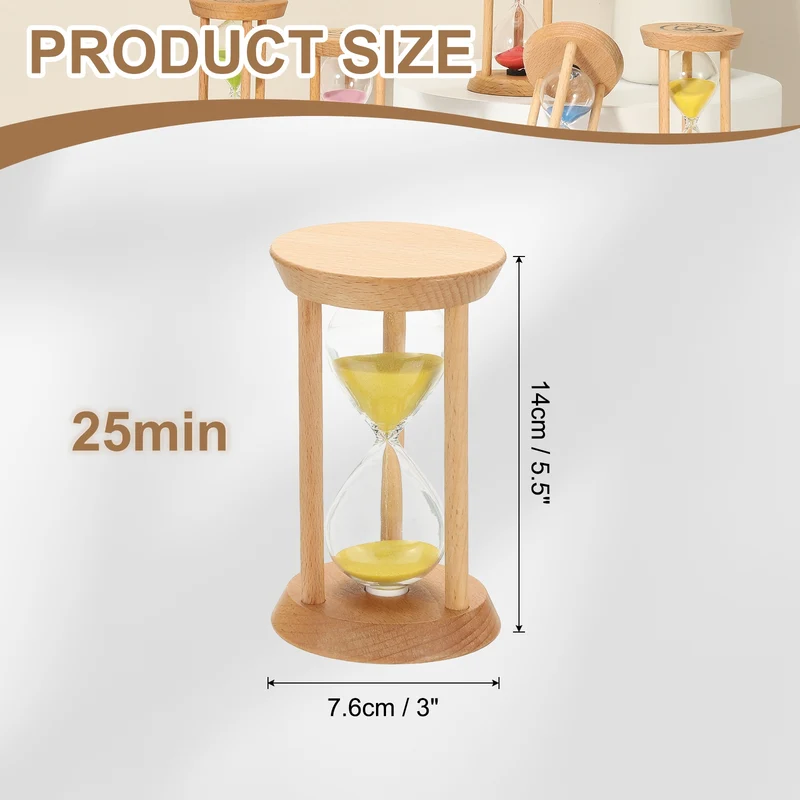 1Pcs 25 Minutes Sand Timer, Wooden Sand Watch for Home, Yellow