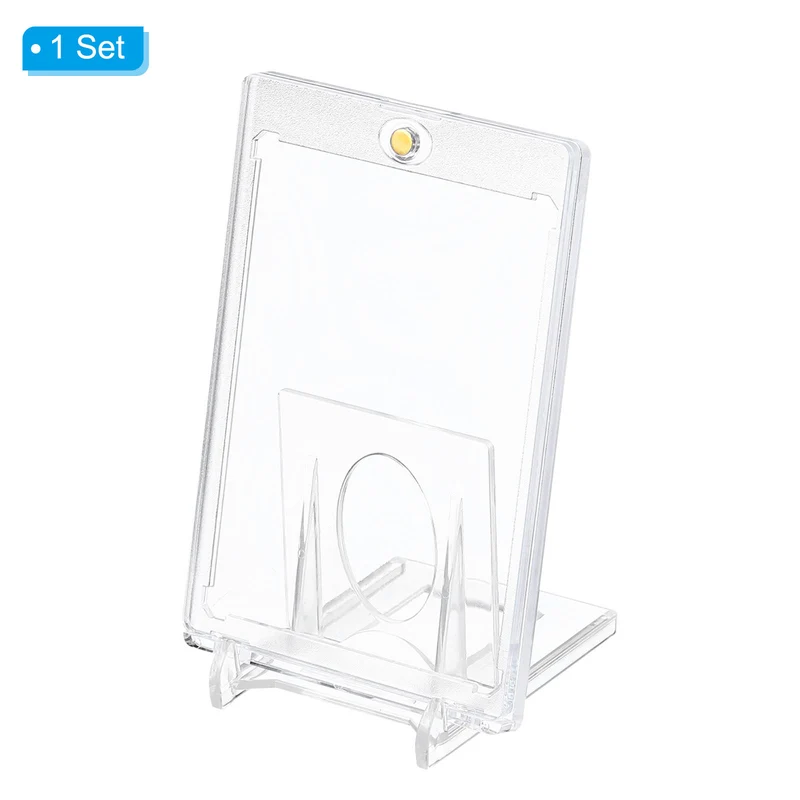 1Set Magnetic Card Holder w Stand 35PT Clear Trading Card Protector Golden