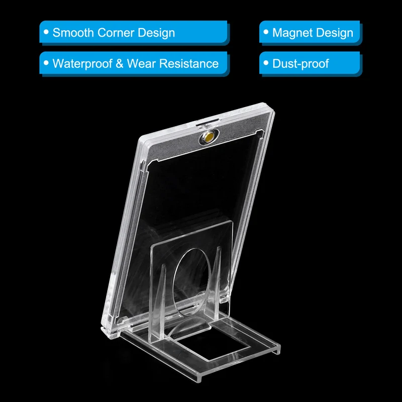 1Set Magnetic Card Holder w Stand 35PT Clear Trading Card Protector Golden