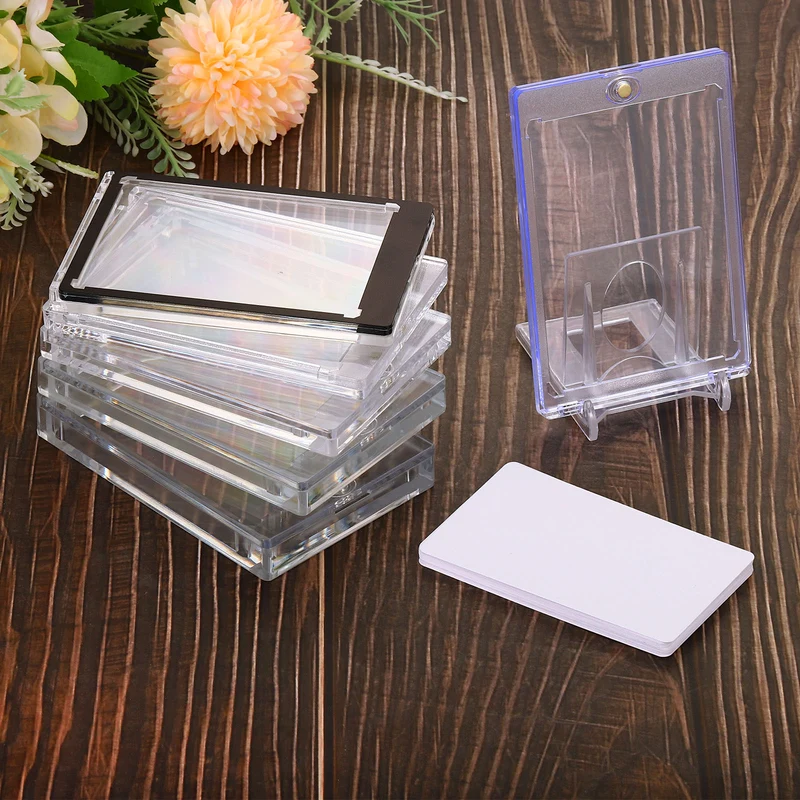 1Set Magnetic Card Holder w Stand 35PT Clear Trading Card Protector Golden