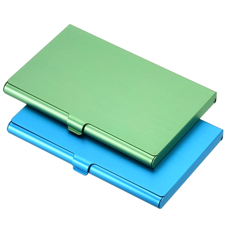 2Pcs Professional Pocket Metal Business Card Case Holder Wallet Blue Green
