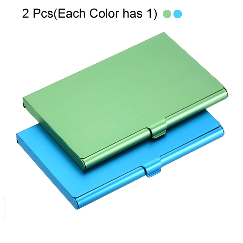 2Pcs Professional Pocket Metal Business Card Case Holder Wallet Blue Green
