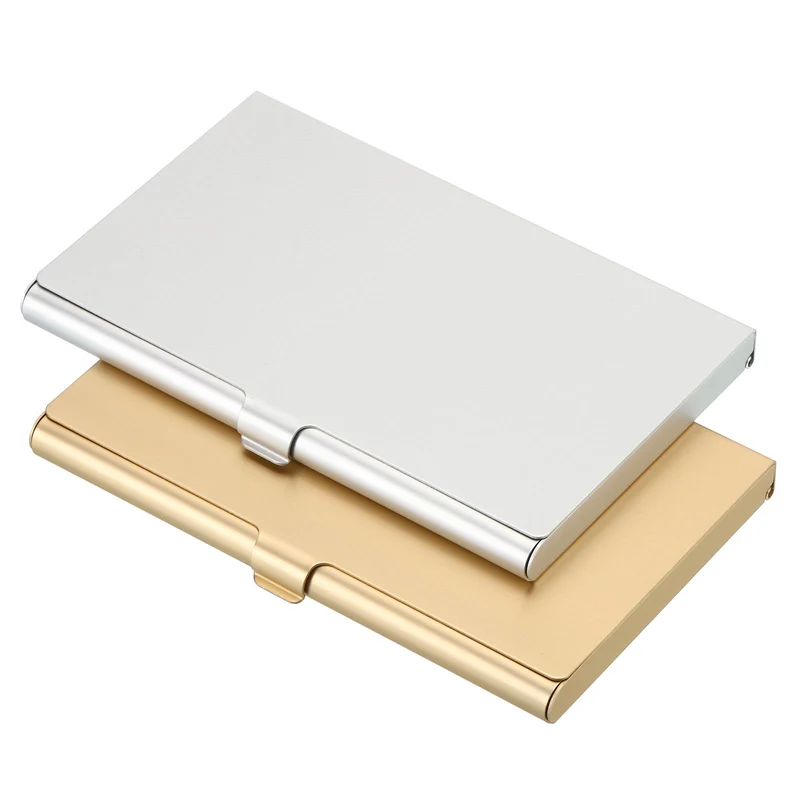 Business Card Holder, 2 Pack Aluminum Metal Card Case Professional Slim Pocket Card Holder for Name Card Credit Card, Gold, Silver