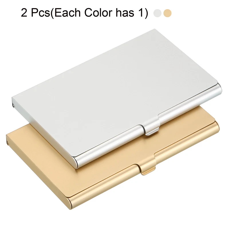 Business Card Holder, 2 Pack Aluminum Metal Card Case Professional Slim Pocket Card Holder for Name Card Credit Card, Gold, Silver