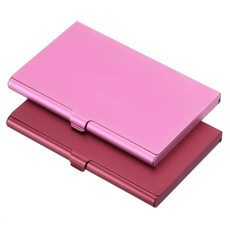 Business Card Holder, 2 Pack Aluminum Metal Card Case Professional Slim Pocket Card Holder for Name Card Credit Card, Red, Pink