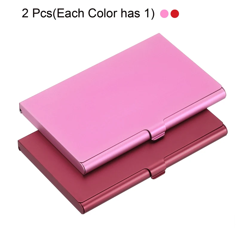Business Card Holder, 2 Pack Aluminum Metal Card Case Professional Slim Pocket Card Holder for Name Card Credit Card, Red, Pink