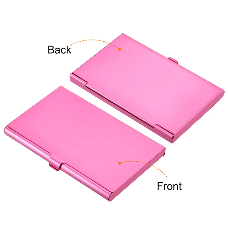 Business Card Holder, 2 Pack Aluminum Metal Card Case Professional Slim Pocket Card Holder for Name Card Credit Card, Red, Pink