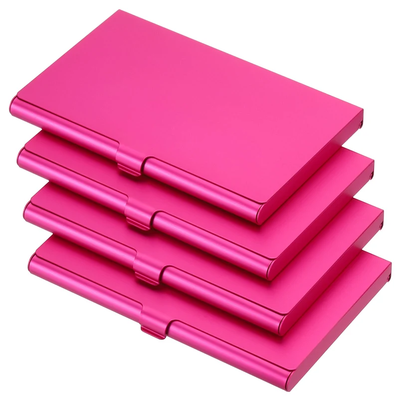 4Pcs Professional Pocket Metal Business Card Case Holder Slim Wallet Rose Red
