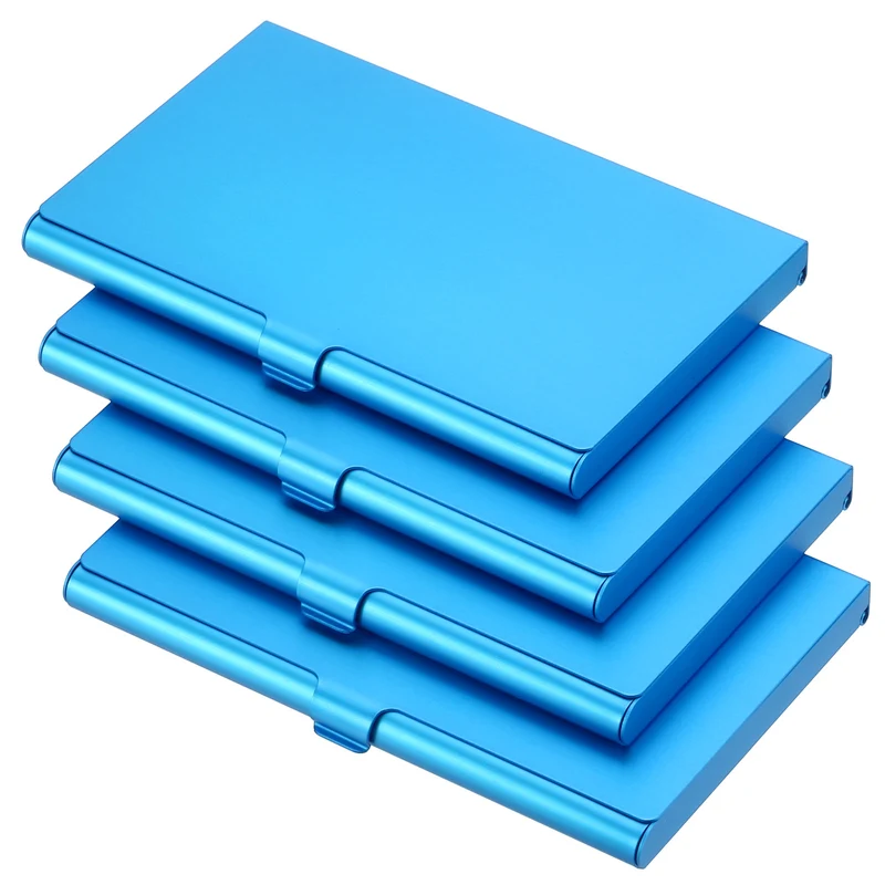 4Pcs Professional Pocket Metal Business Card Case Holder Slim Wallet Blue