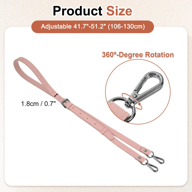 0.7" Genuine Leather Purse Strap for Bag (Pink, Black Buckle)