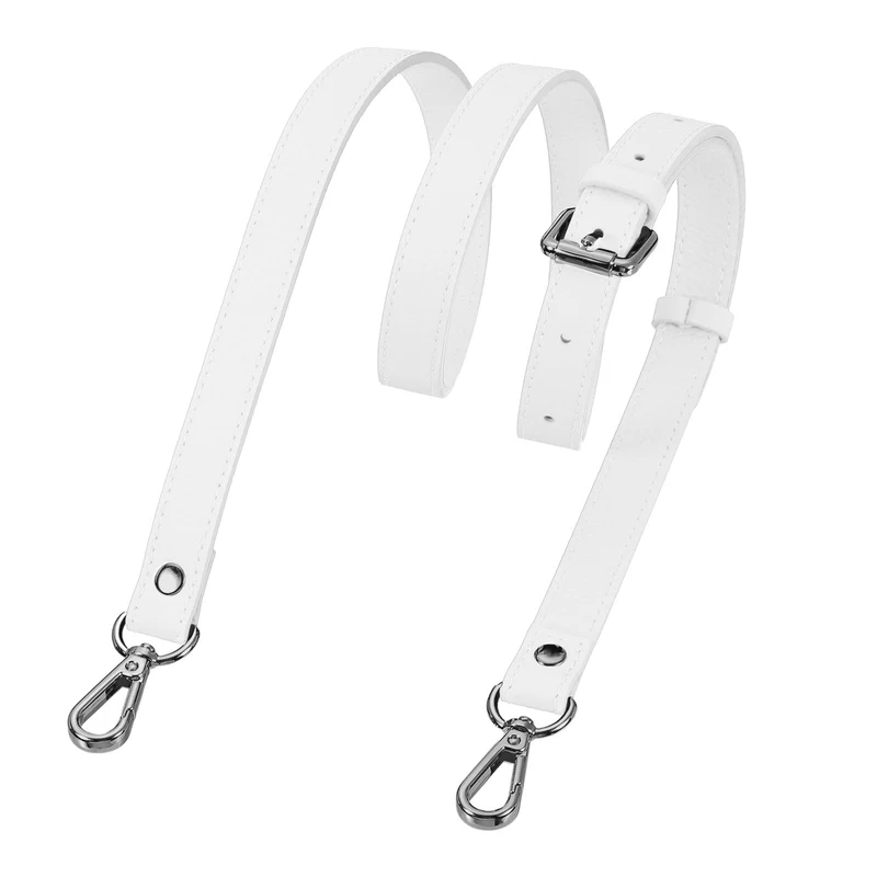 0.7" Genuine Leather Purse Strap for Bag (White, Black Buckle)