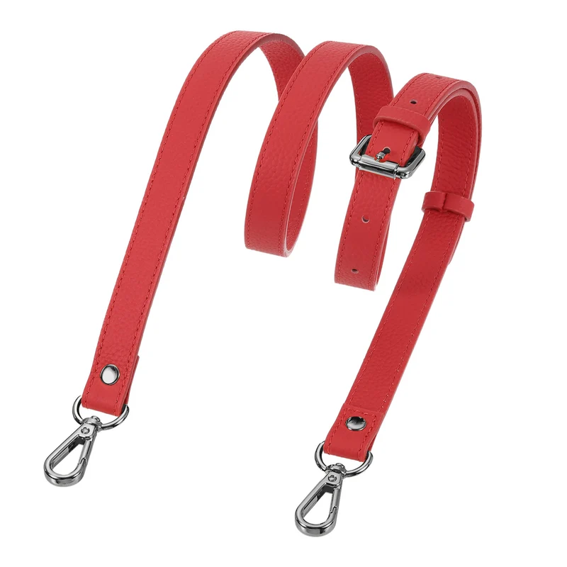 0.7" Genuine Leather Purse Strap for Bag (Red, Black Buckle)