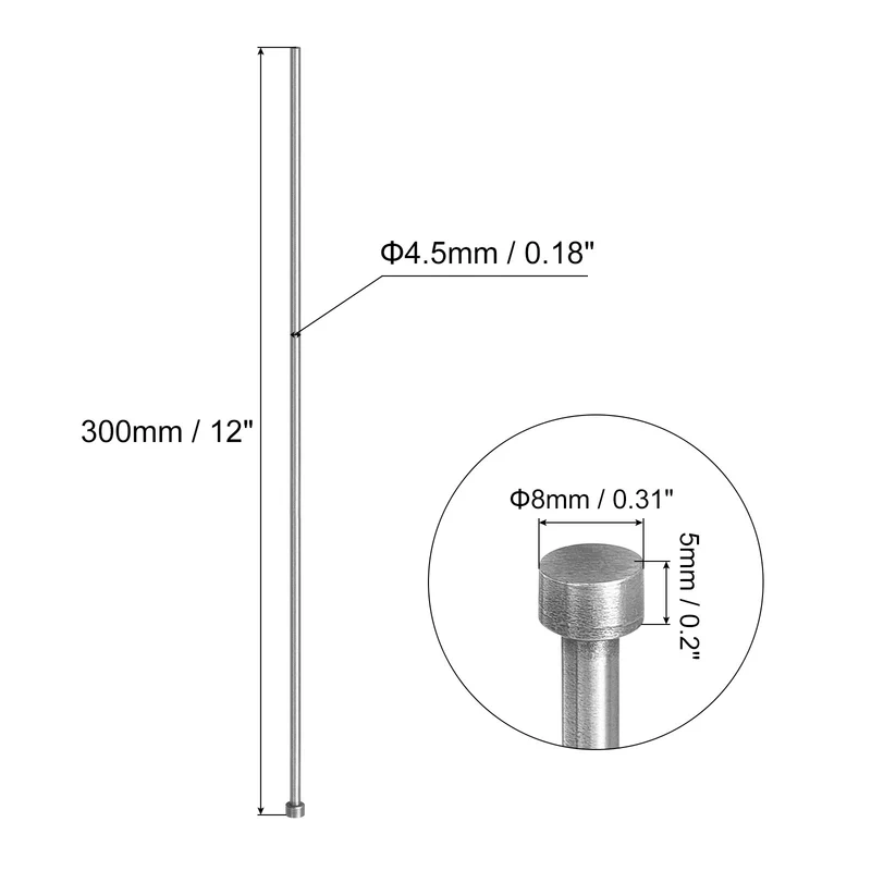 10Pcs Straight Ejector Pins, 4.5mm (11/64") Dia. 65Mn Steel Round Tip Punch 300mm (12") Long for Mechanical Maintenance