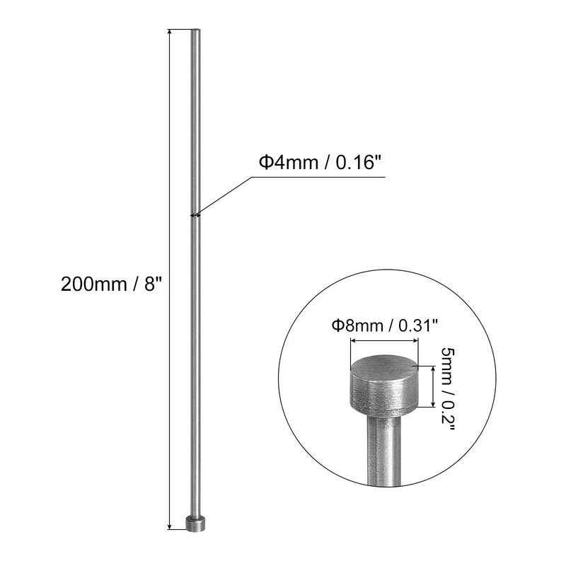 2Pcs Straight Ejector Pins, 4mm (5/32") Dia. 65Mn Steel Round Tip Punch 200mm (8") Long for Mechanical Maintenance