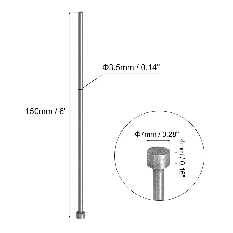 2Pcs Straight Ejector Pins, 3.5mm (9/64") Dia. 65Mn Steel Round Tip Punch 150mm (6") Long for Mechanical Maintenance