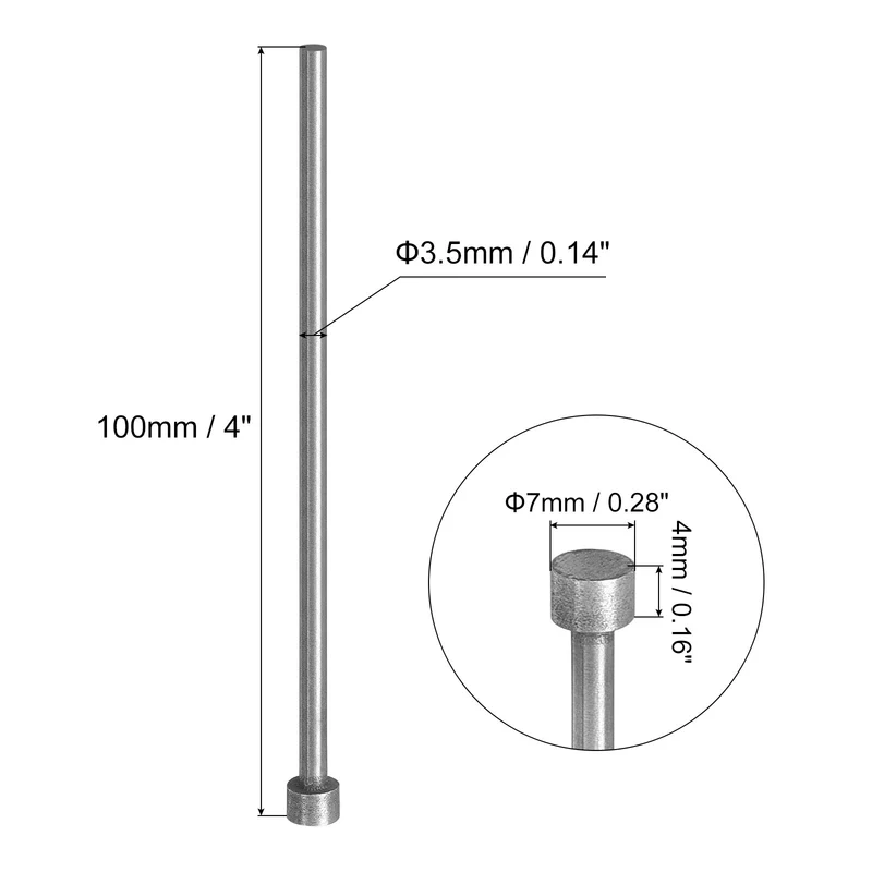 2Pcs Straight Ejector Pins, 3.5mm Dia. 65Mn Steel Round Tip Punch 100mm
