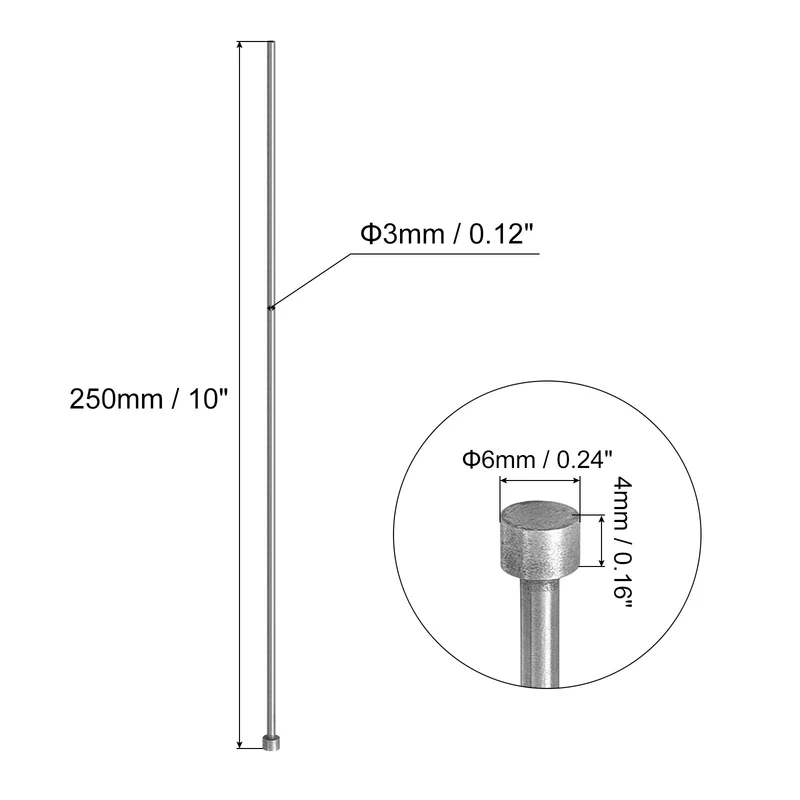 2Pcs Straight Ejector Pins, 3mm (1/8") Dia. 65Mn Steel Round Tip Punch 250mm (10") Long for Mechanical Maintenance
