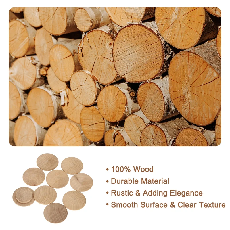 20Pcs Wood Button Plugs, 28mm/1.1" Beech Hardwood Screw Hole Plugs for Furniture