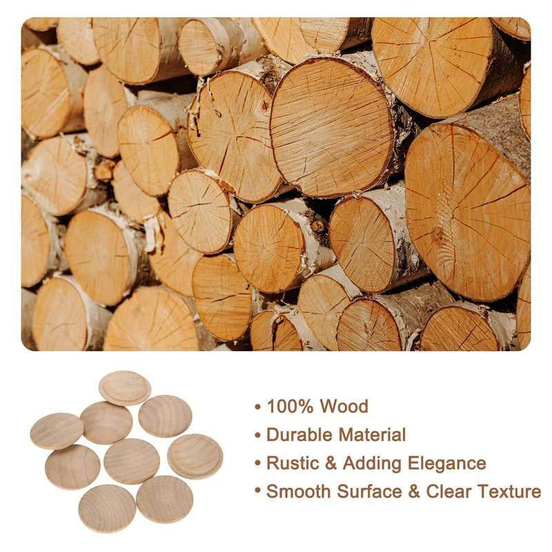 20Pcs Wood Button Plugs, 28mm/1.1" Beech Hardwood Screw Hole Plug for Furniture