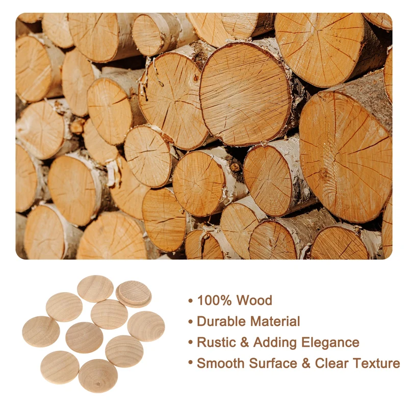 20Pcs Wood Button Plugs, 25mm/0.98" Beech Hardwood Screw Hole Plug for Furniture