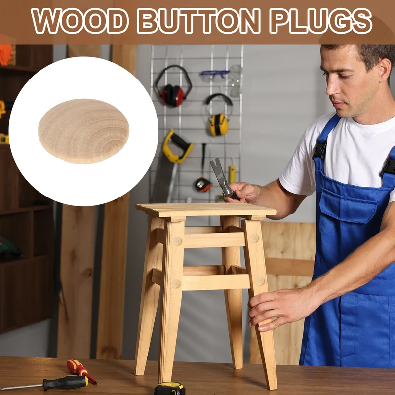 20Pcs Wood Button Plugs, 25mm/0.98" Beech Hardwood Screw Hole Plug for Furniture