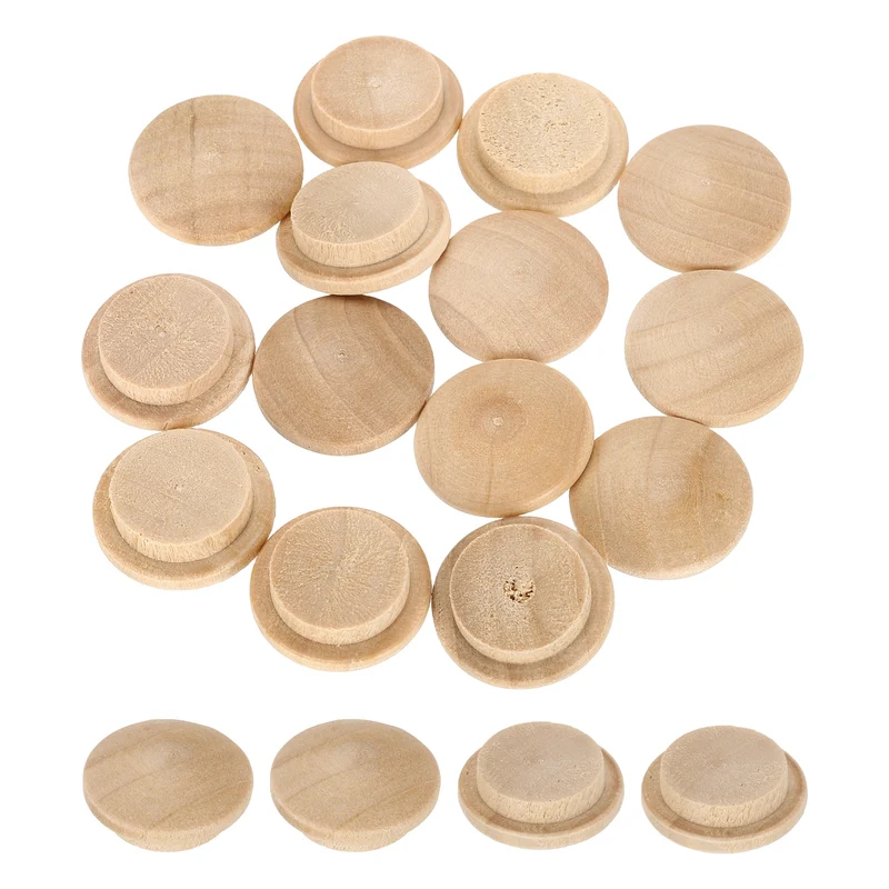 40Pcs Wood Button Plugs, 15mm/0.59" Beech Hardwood Screw Hole Plug for Furniture