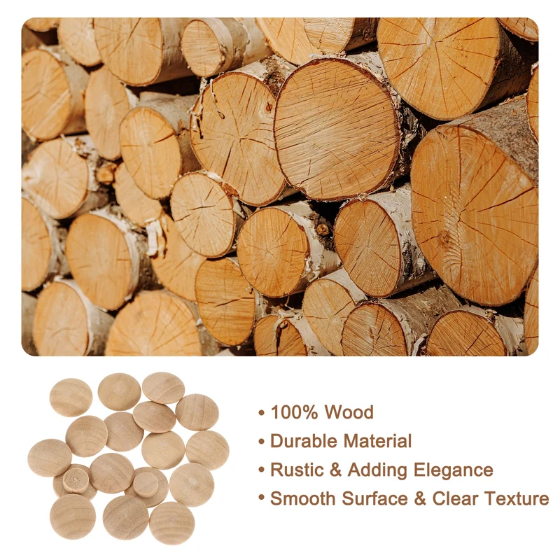 40Pcs Wood Button Plug, 10mm/0.39" Beech Hardwood Screw Hole Plug for Furniture