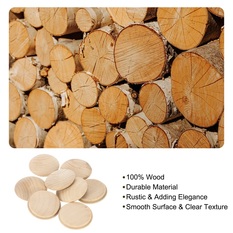 8Pcs Wood Button Plugs, 40mm/1.57" Hardwood Screw Hole Plug for Furniture