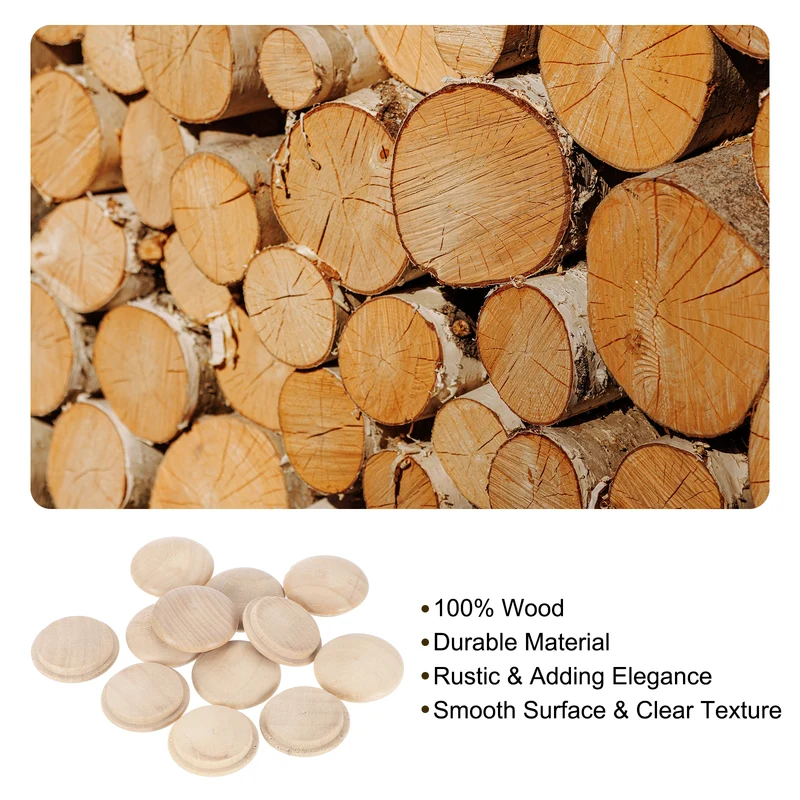 26Pcs Wood Button Plugs, 25mm/0.98" Hardwood Screw Hole Plug for Furniture