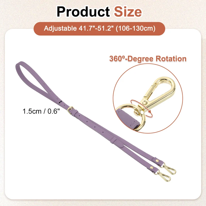 0.6" Genuine Leather Purse Strap for Bag (Taro Purple, Gold Buckle)