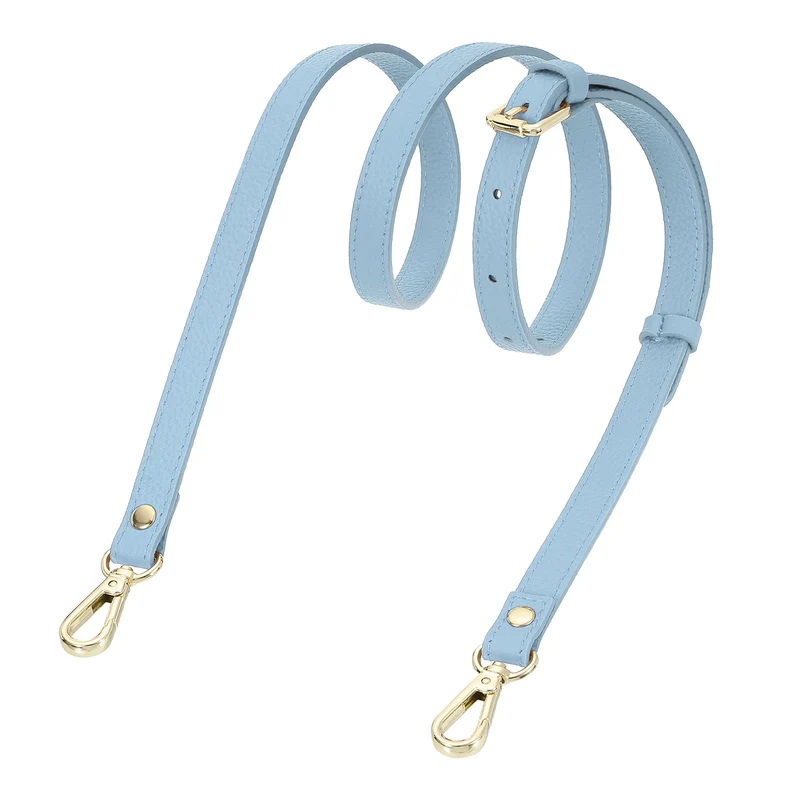 0.6" Genuine Leather Purse Strap for Bag (Sky Blue, Gold Buckle)