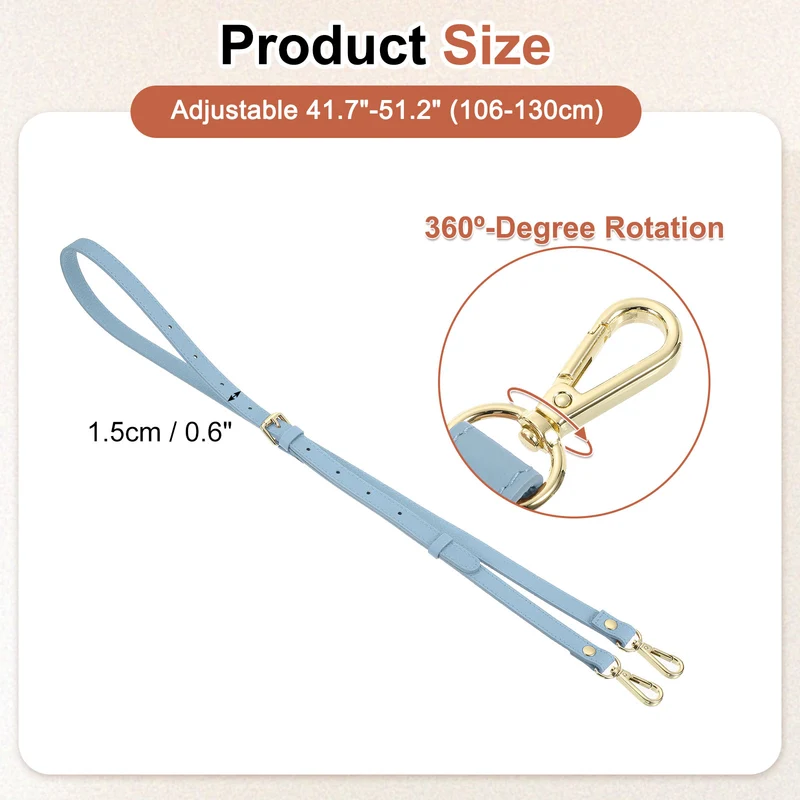 0.6" Genuine Leather Purse Strap for Bag (Sky Blue, Gold Buckle)