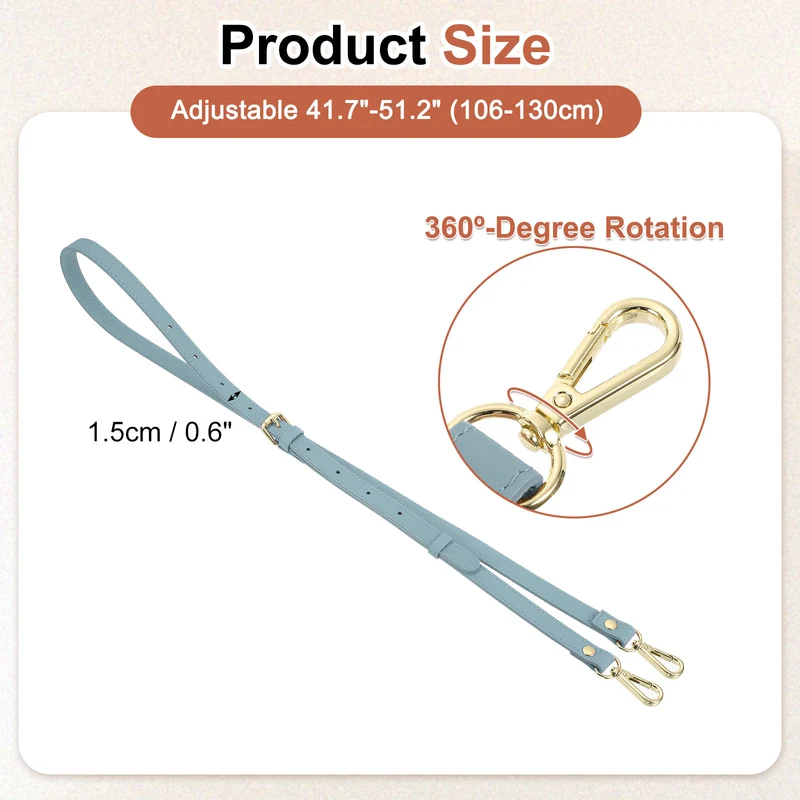 0.6" Genuine Leather Purse Strap for Bag (Linen Blue, Gold Buckle)