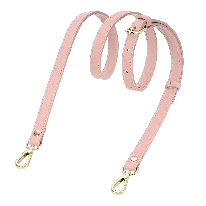 0.6" Genuine Leather Purse Strap for Bag (Pink, Gold Buckle)