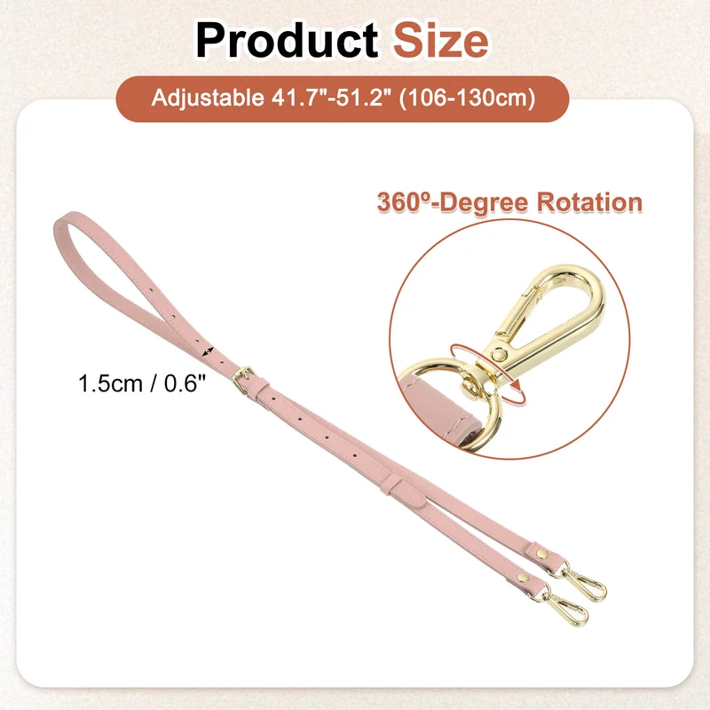 0.6" Genuine Leather Purse Strap for Bag (Pink, Gold Buckle)