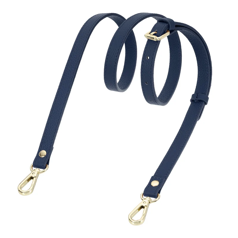0.6" Genuine Leather Purse Strap for Bag Dark Blue Gold Buckle