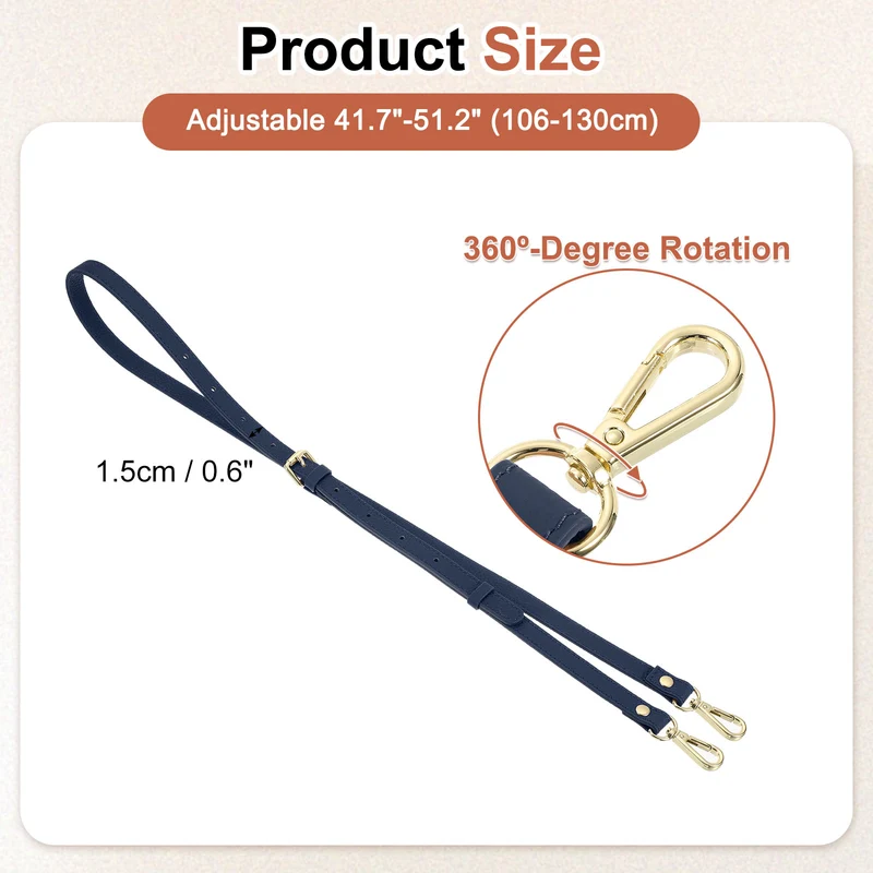 0.6" Genuine Leather Purse Strap for Bag Dark Blue Gold Buckle