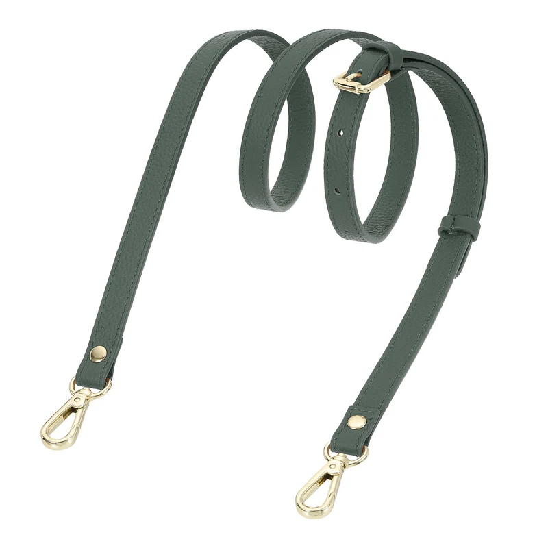 0.6" Genuine Leather Purse Strap for Bag (Almond Green, Gold Buckle)