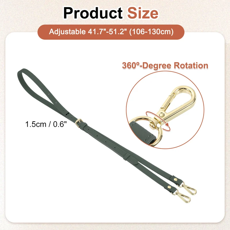 0.6" Genuine Leather Purse Strap for Bag (Almond Green, Gold Buckle)