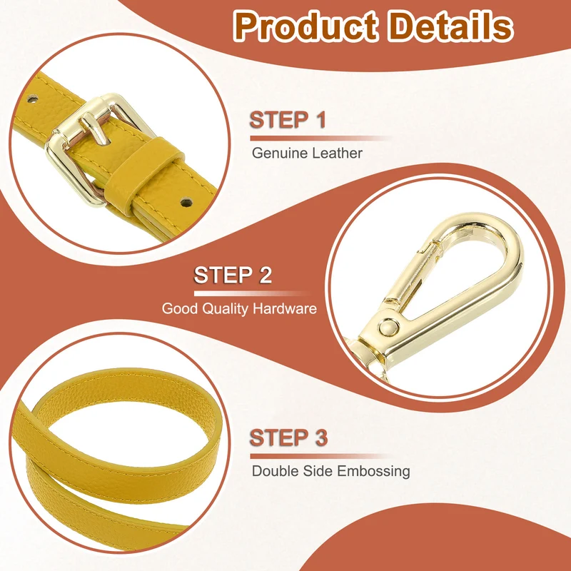 0.6" Genuine Leather Purse Strap for Bag (Earthy Yellow, Gold Buckle)