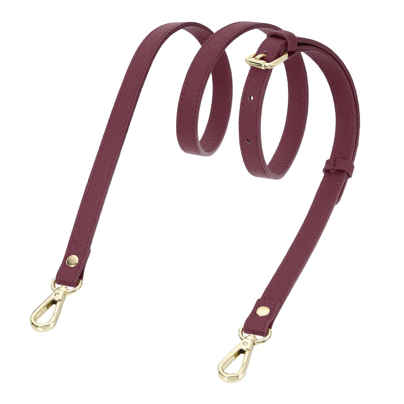 0.6" Genuine Leather Purse Strap for Bag (Burgundy, Gold Buckle)